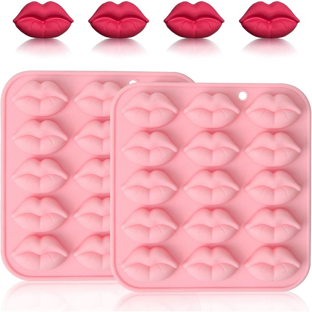 Conjunto De 2 Moldes Labiais De Silicone | Molde De Lábios Quentes Com 15 Cavidades Para Fazer Chocolate E Goma Doces 3D