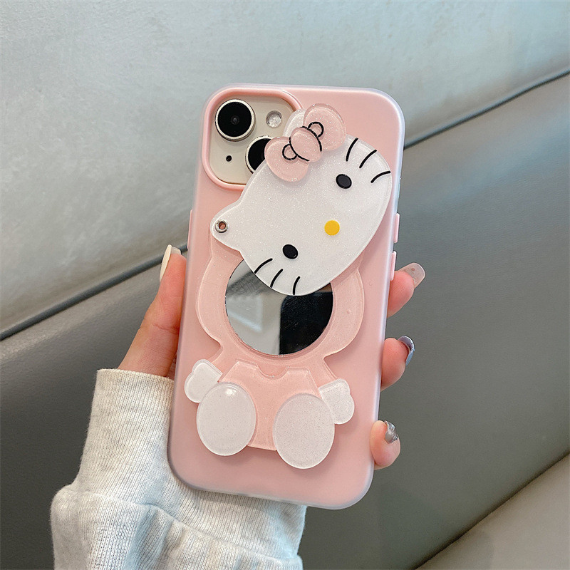 [Estoque pronto] Adequado para capa de telefone Apple 16 2 em 1 Redmi Glory Pink kt Cat Mirror resistente a choques Diag