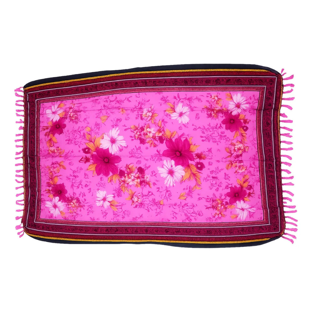 Canga De Praia Com Flores Estampada Grande Em Viscose Rosa