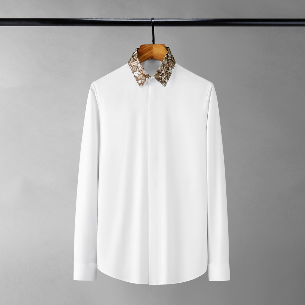 Leopardo Impressão Gravata Webbing Costura Camisa Casual Masculina Bonito na Moda Moda Bonito Masculino Fino-ajuste Cami