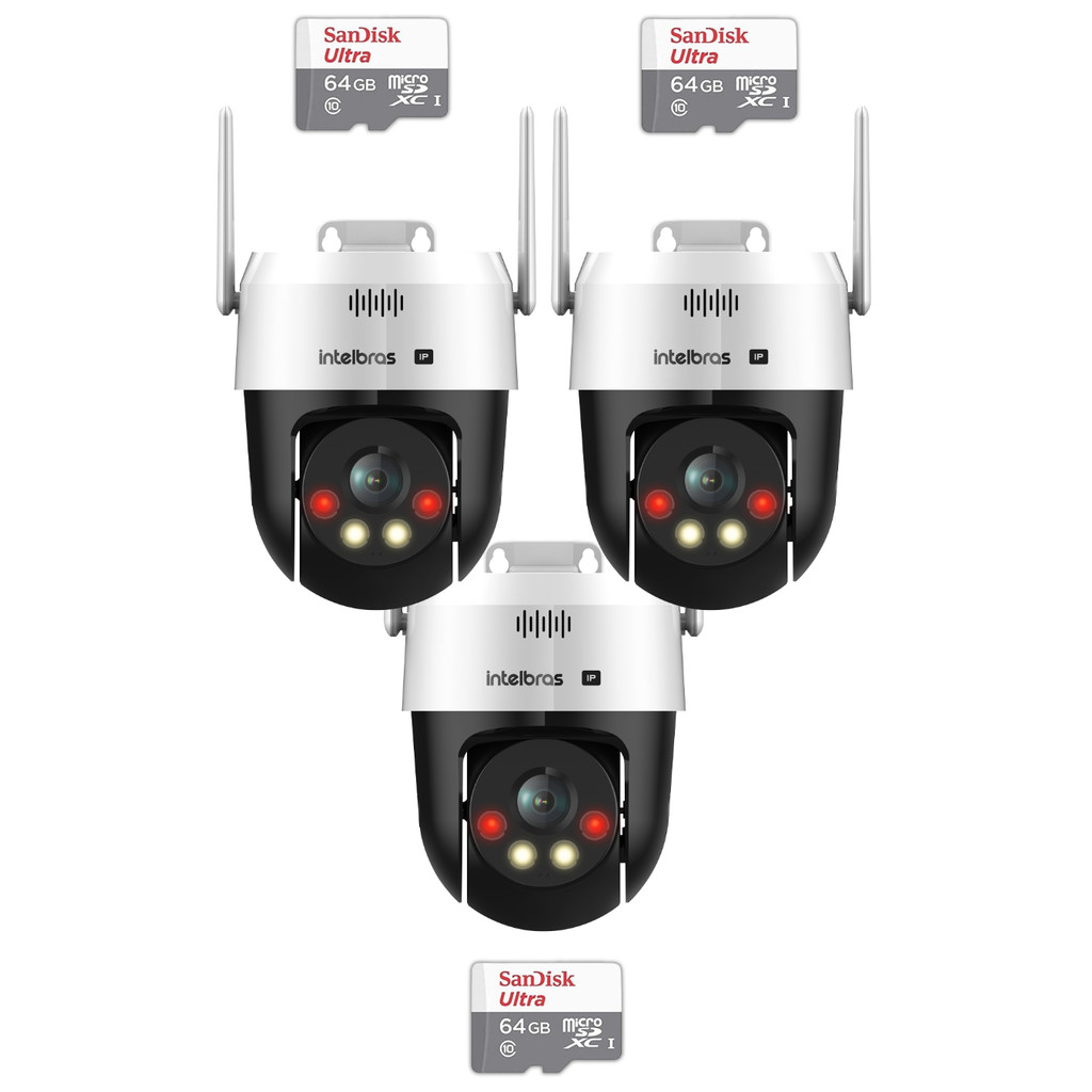 Kit 3 Câmeras IP Wi-Fi Intelbras VIPW 1300 MINI SD Speed Dome 64GB