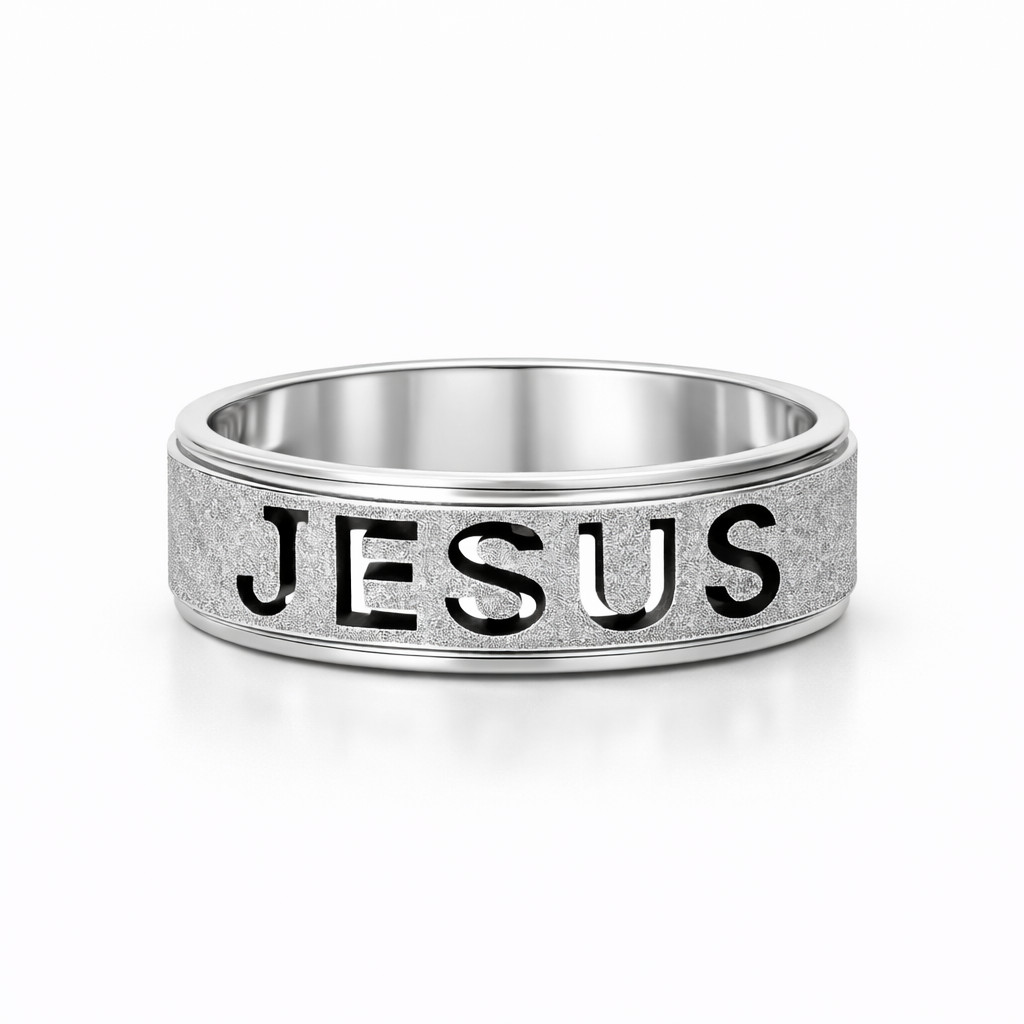 Aliança Jesus Prata 6mm Vazado Tungstenio Anatomica Brilho Luxo