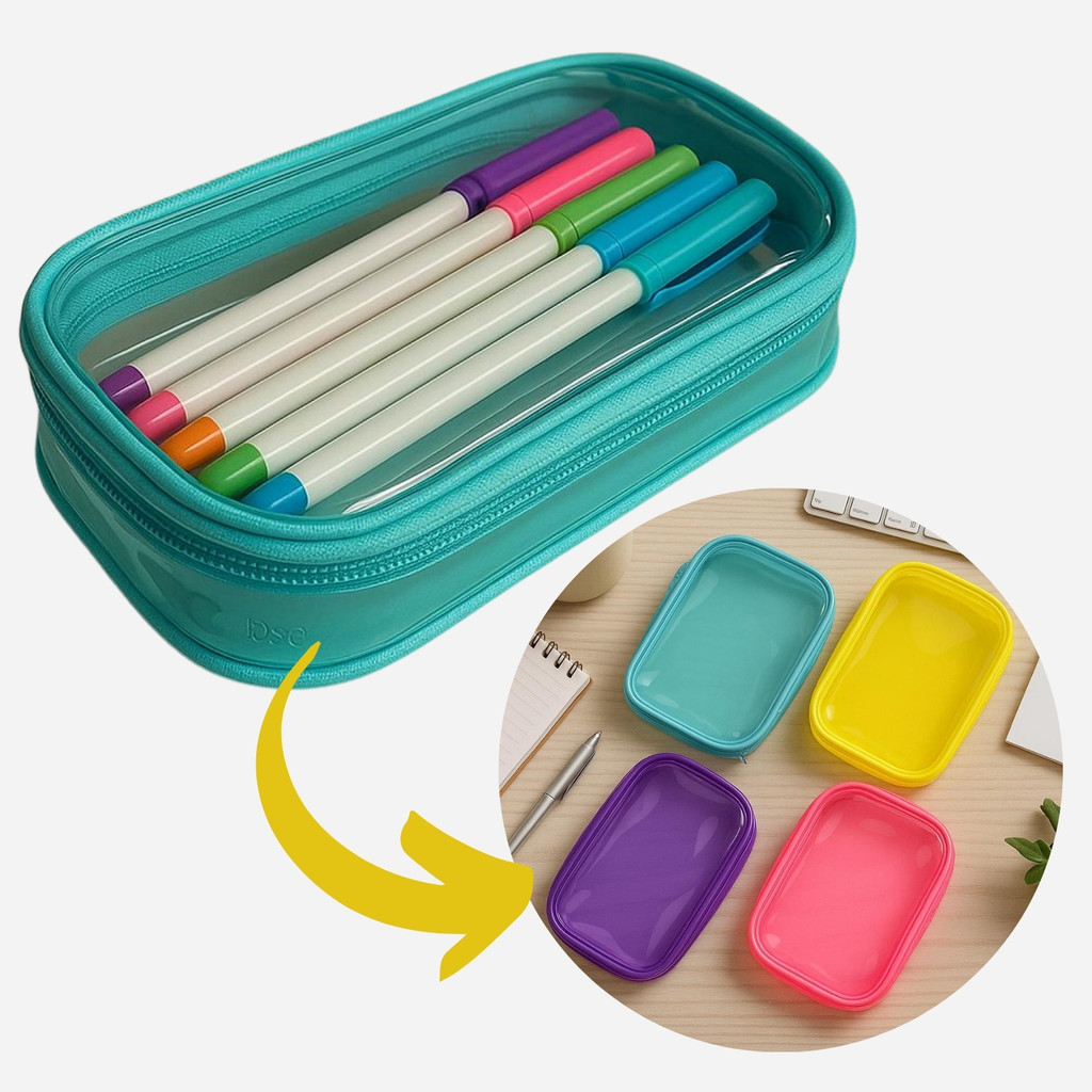 Estojo Plástico Multiuso Zíper Porta Canetas Escolar Maquiagem Organizador Resistente