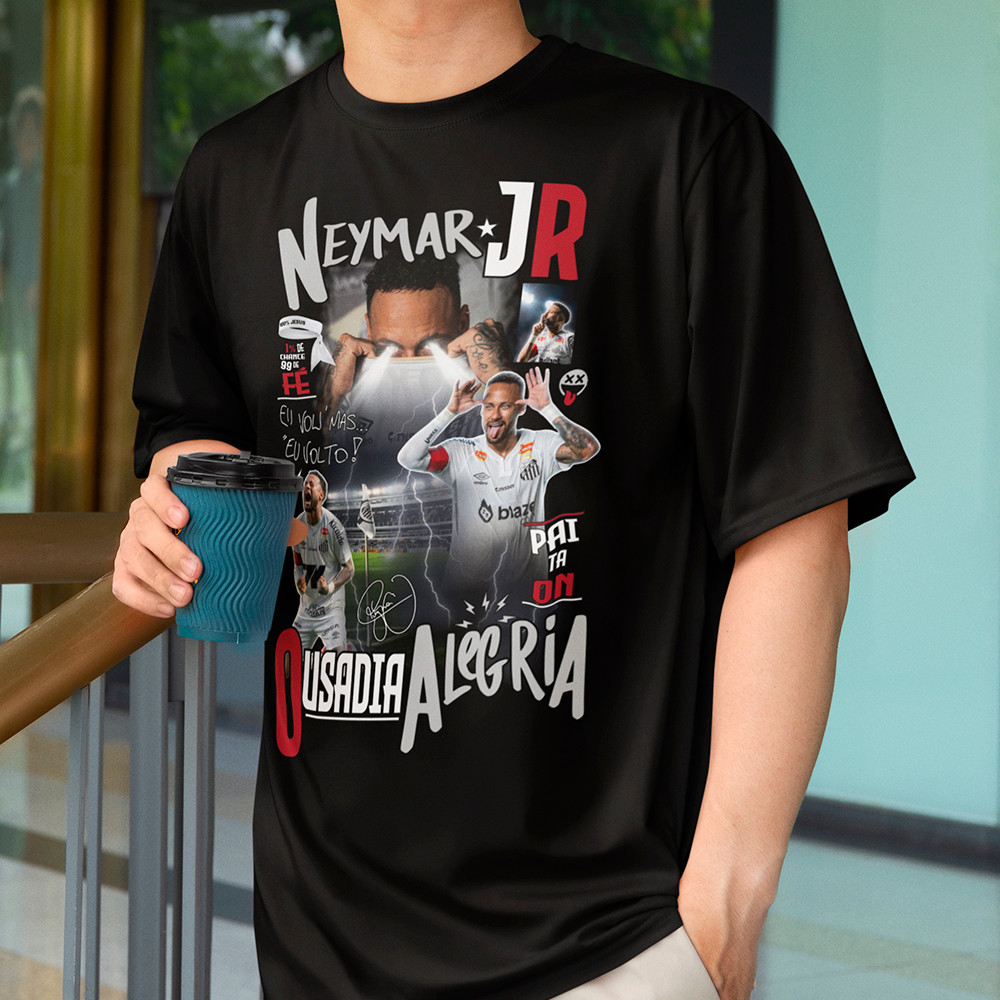Camiseta Neymar Menino Da Vila Peixão Camiseta Futebol Estampa Personalizada Algodão 30.1