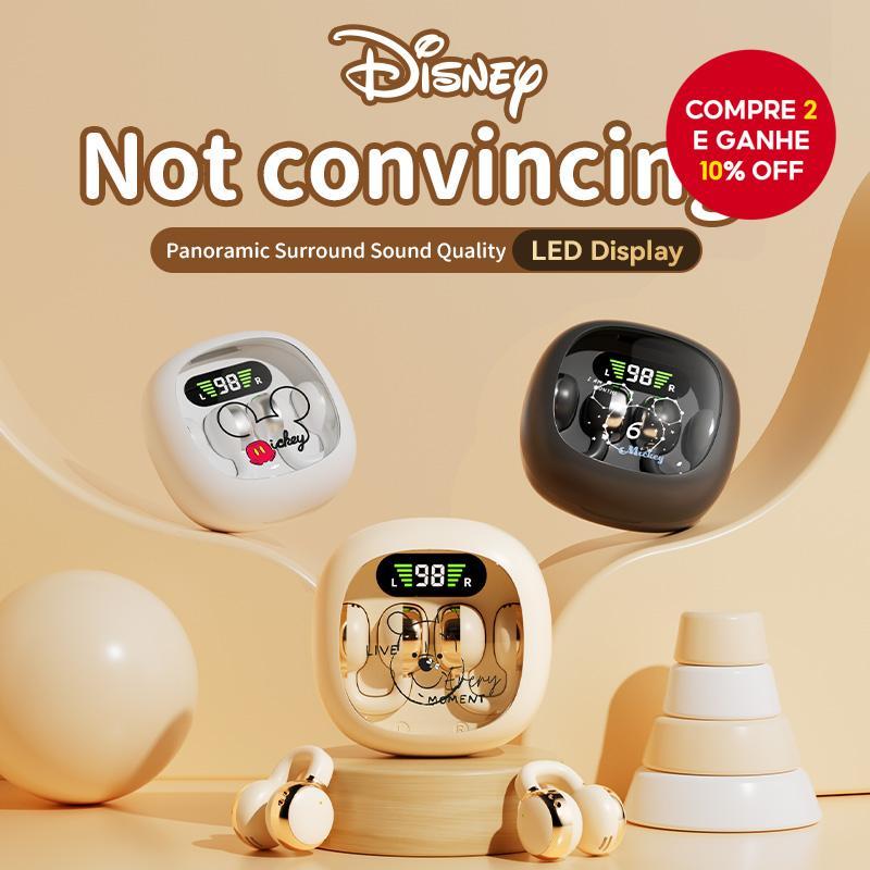 Fones de ouvido Disney EX31, display digital, fones de ouvido autorizados com clipe auricular, fones de ouvido