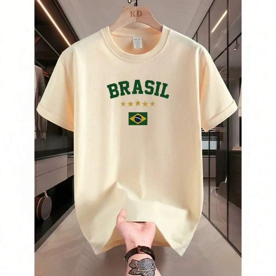  Camiseta Estampa do Brasil Camisa Fãs de Futebol 100% Algodão Premium Look Esportivo Premium Copa 