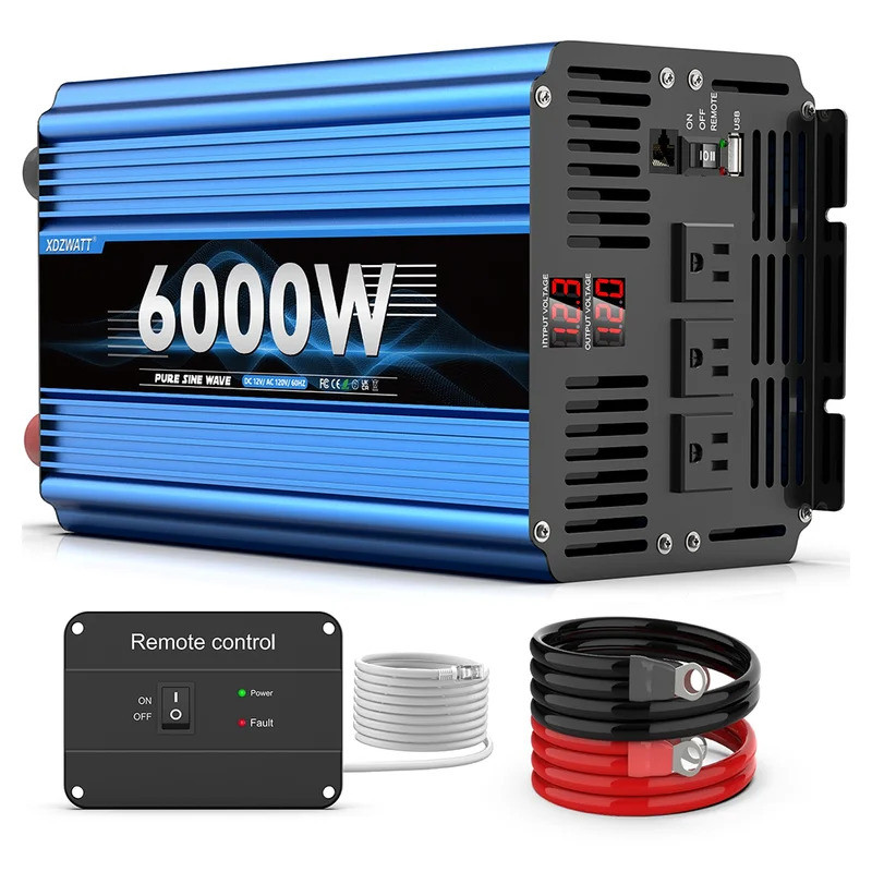Venda Quente Inversor De Energia 6000W , Potência Máxima 12V DC Para AC 110V120V , Controle Remoto Com 3 Tomadas E Porta