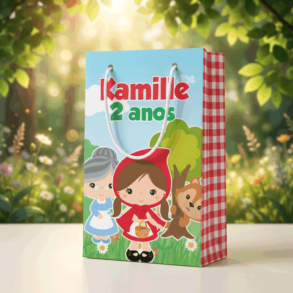 Sacolinha Personalizada com Nome e Idade - Tema Chapéuzinho Vermelho - Lembrancinha Aniversário - Pegue e Monte
