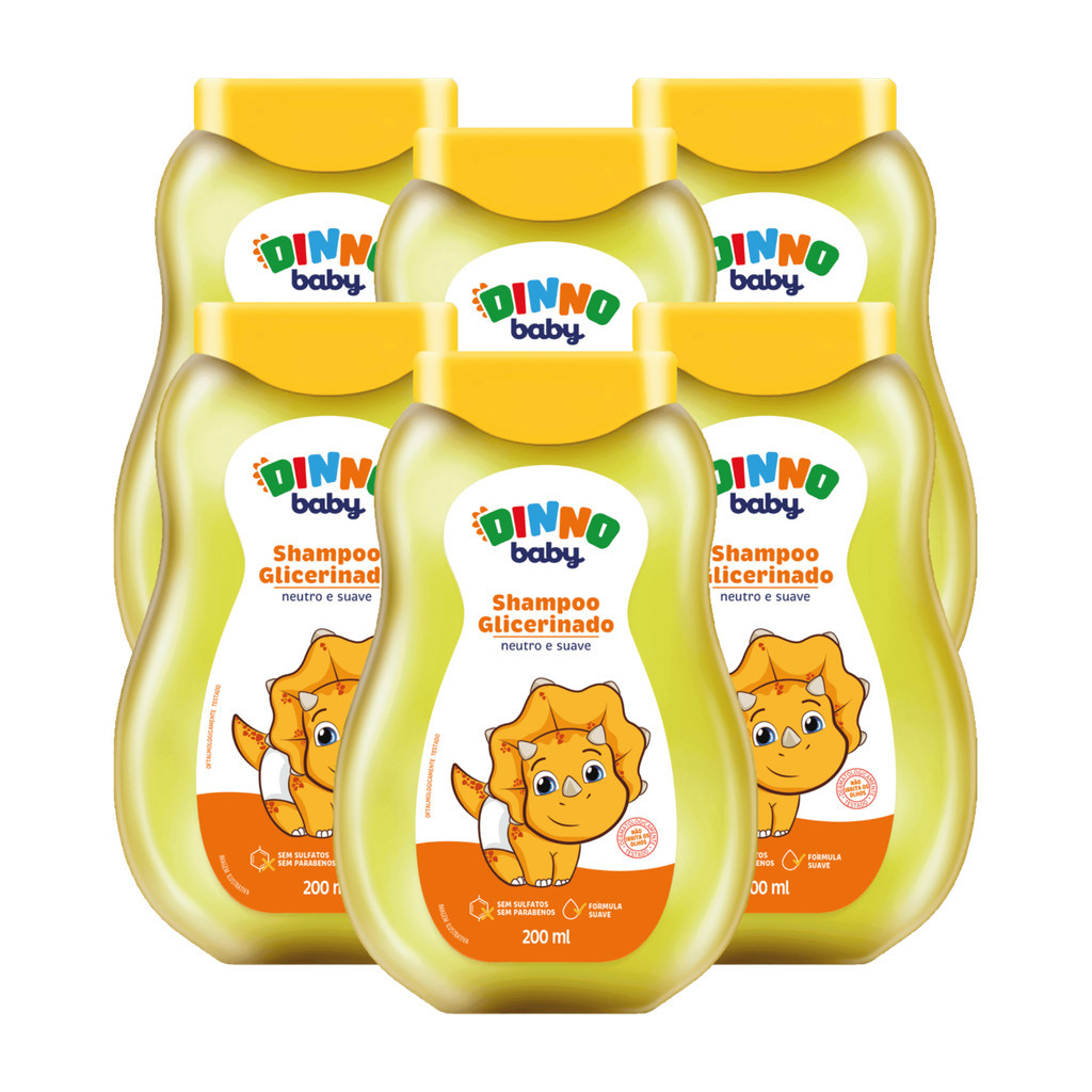 Kit 6 Shampoo Glicerinado Dinno Baby 200mL – Limpeza Suave, Segura e Sem Lágrimas para o Bebê