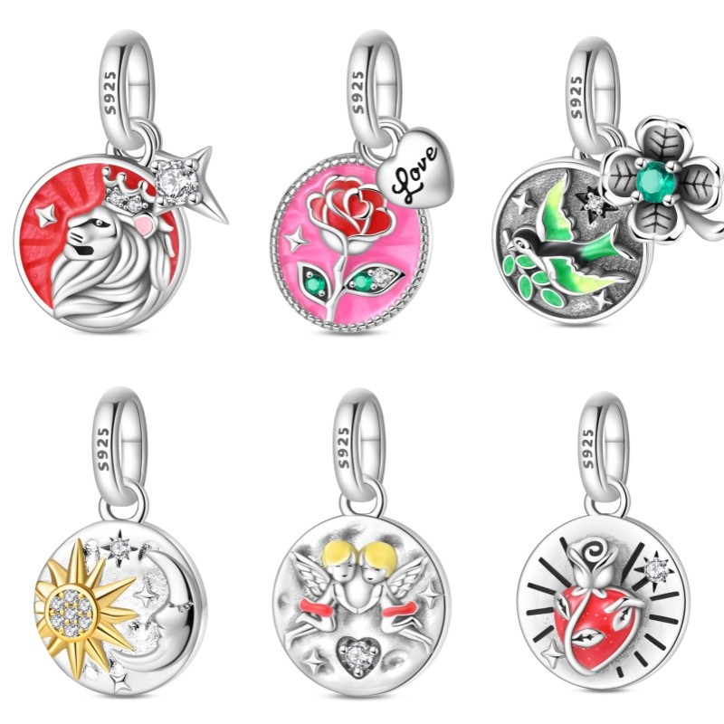 Pulseira pulseira pingente S925 prata leão amuleto pingente estrela lua amuleto pingente anjo amuleto pingente
