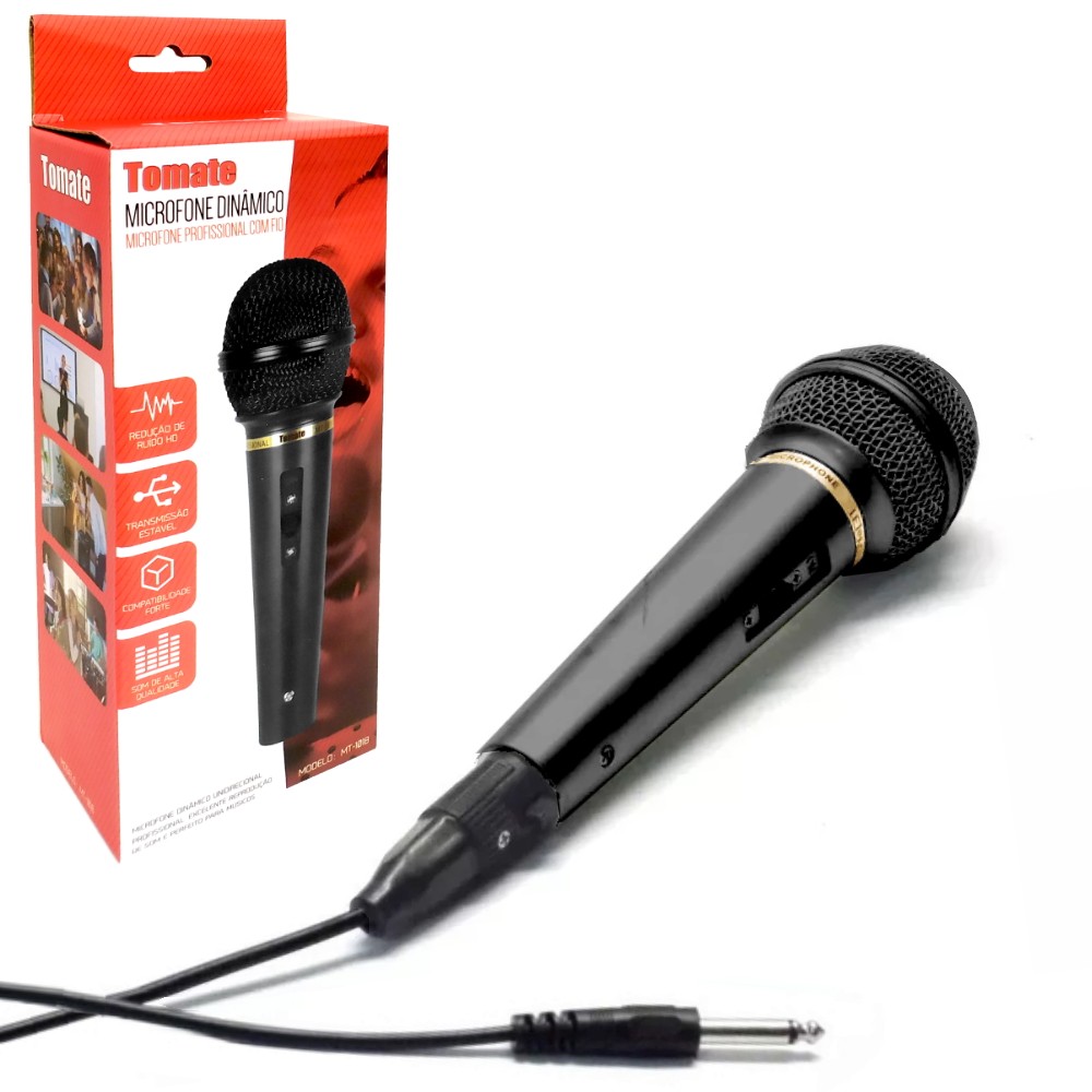 Microfone para Caixa de Som Amplificada  Profissional com Fio Preto