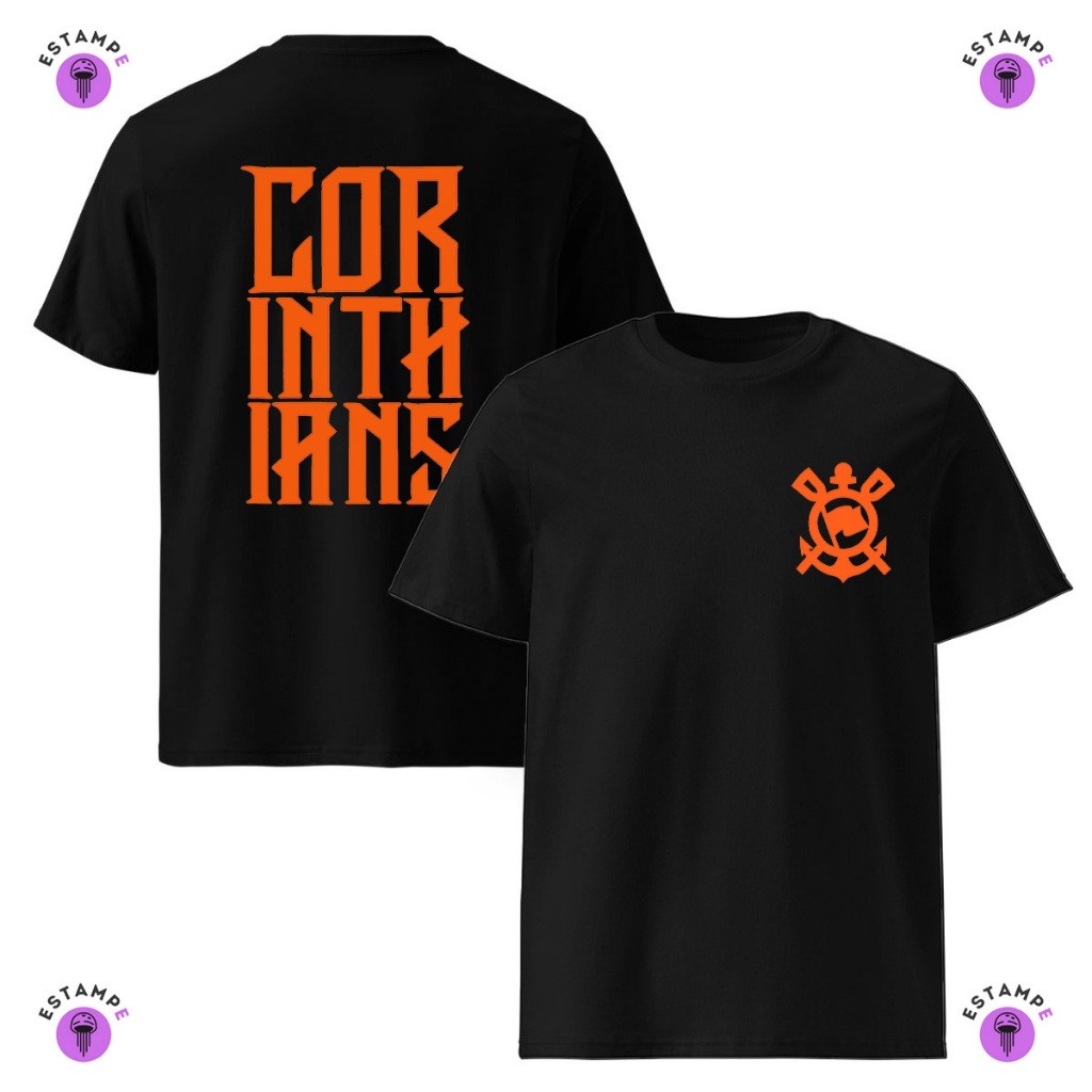 Camisa Camiseta Infantil Corinthians 3 Time Futebol Timão Laranja Blusa 100% Algodão Premium Unissex Menino Menina