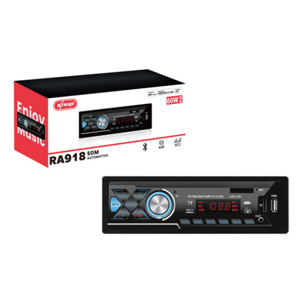 Rádio Automotivo Bluetooth KP-RA918 MP3 Som FM LED Backlight