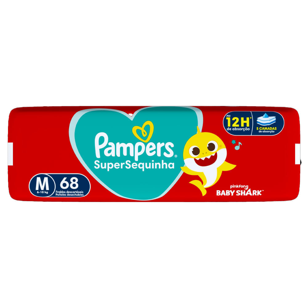 Detalhes do Fralda Descartável Pampers Supersequinha Super M 68 Unidades