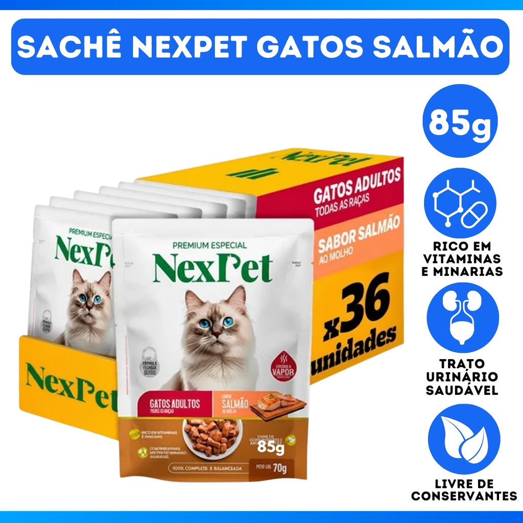 Ração Úmida Sachê Salmão para Gatos Sachês 36un 85g - DESCONTO