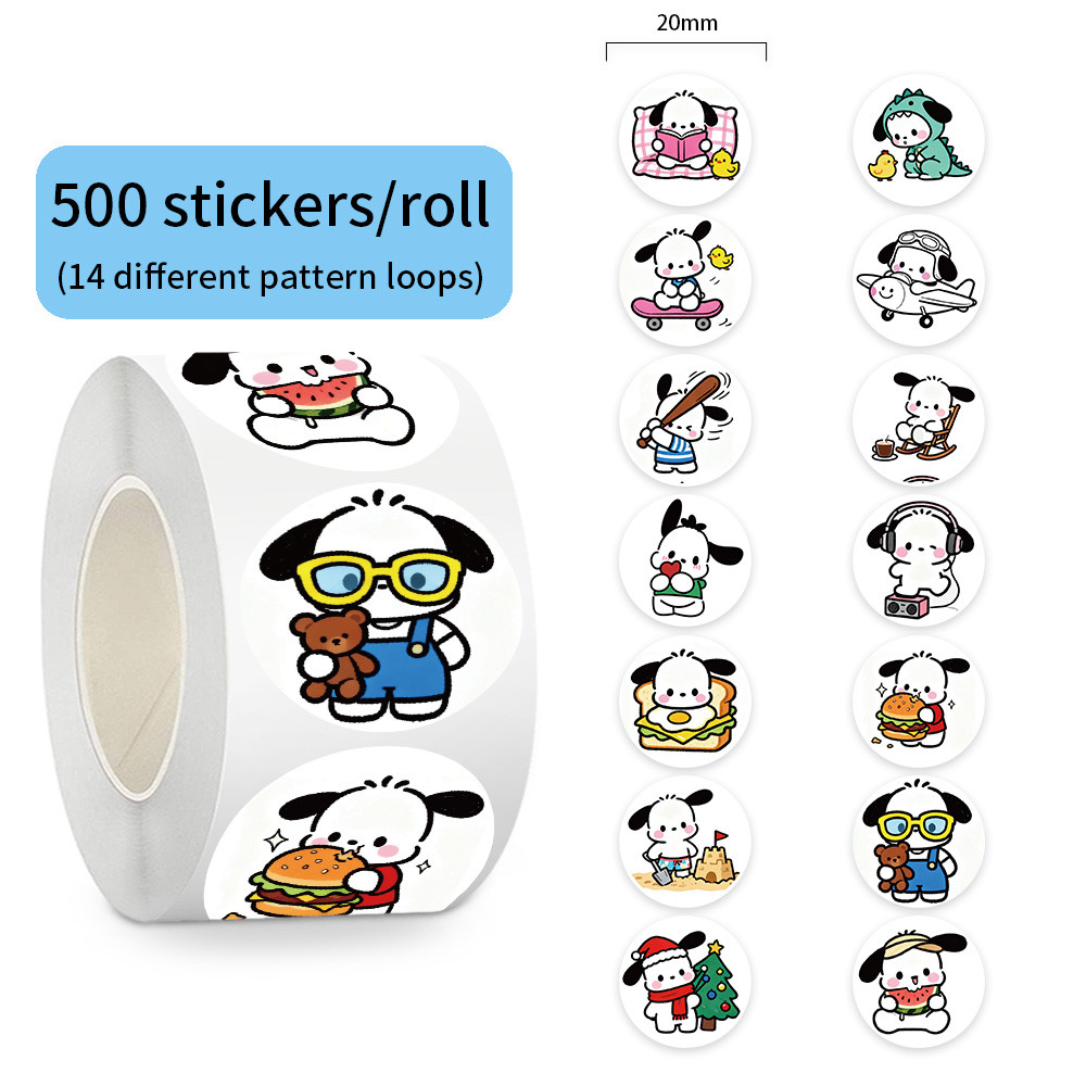 500 Peças/Rolo Adesivos Fofos De Pochacco-Decoração Cortada De Anime À Prova D'água Para Diários , Capas De Telefone E A