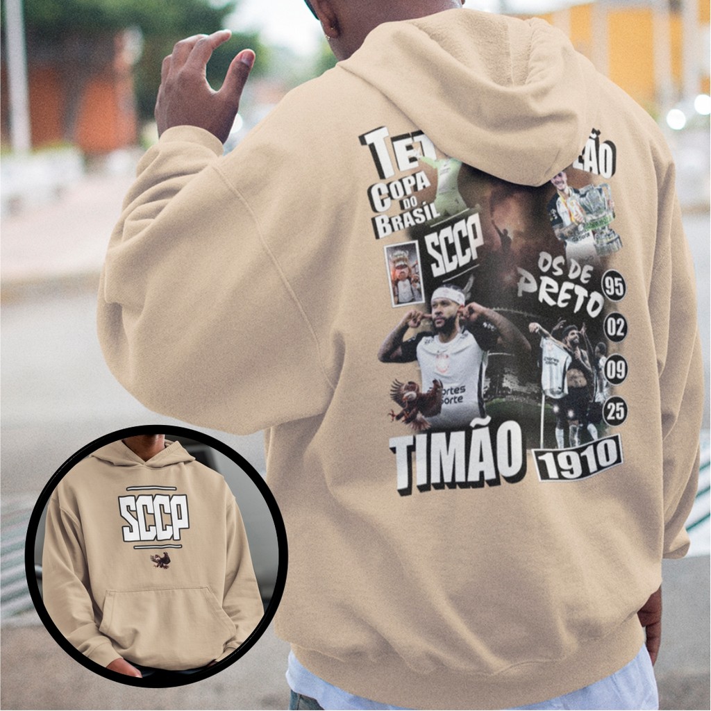 Moletom Masculino Timão Tetracampeão Copa Do Brasil Coringão Blusa De Frio Futebol Casaco Com Capuz