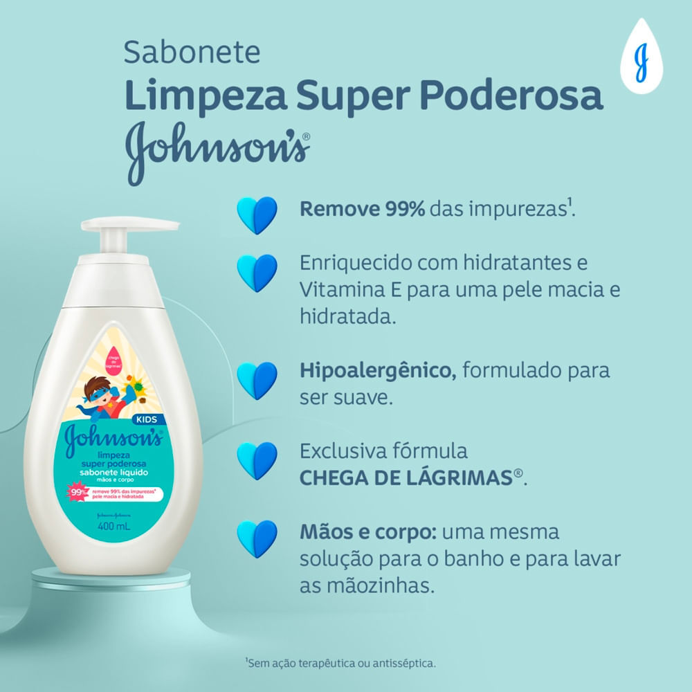 Detalhes do Sabonete Líquido Johnson's Kids Limpeza Super Poderosa 400ml