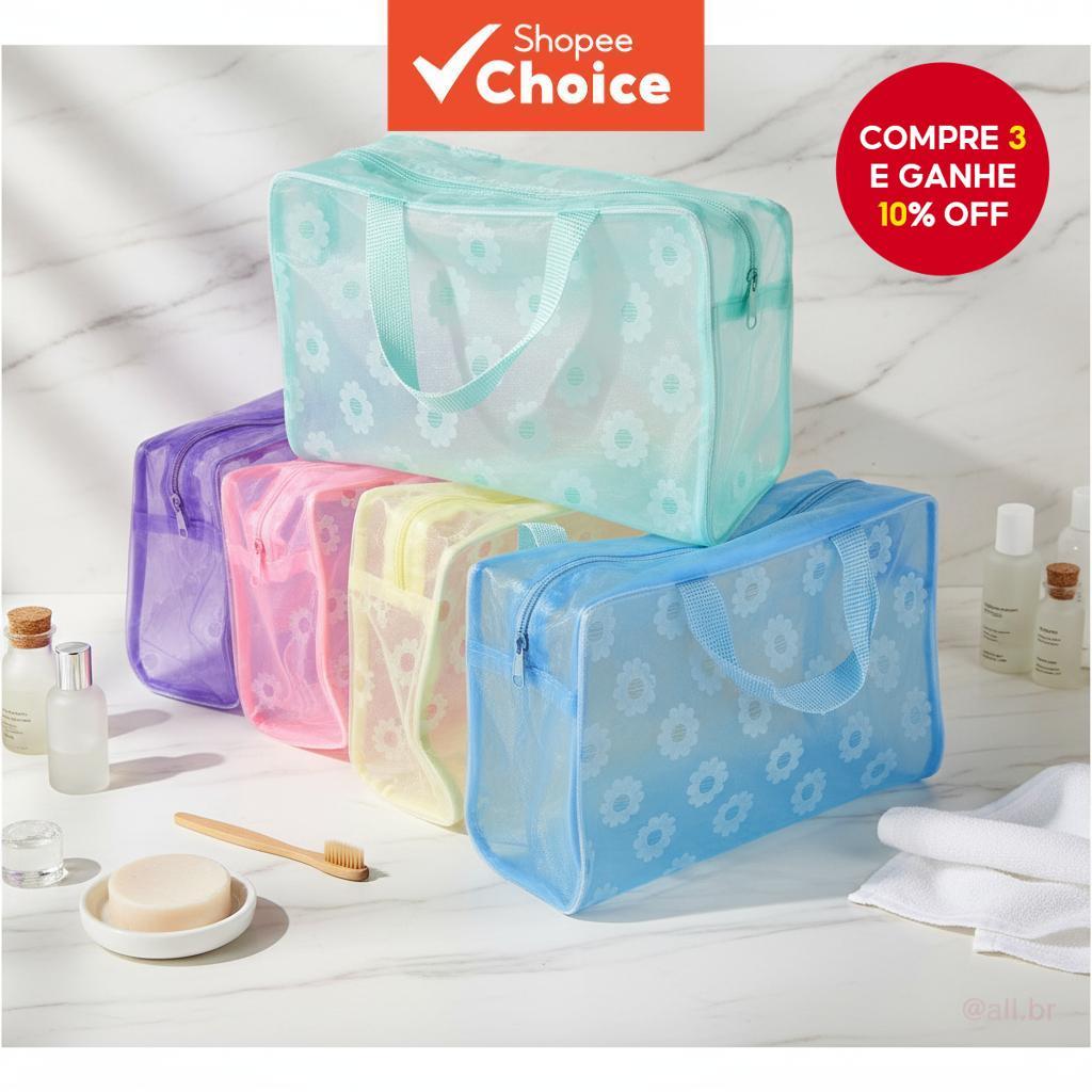  Bolsa de Armazenamento de Cosméticos à Prova d'água com Design de Flores para Casa, Viagem e Banheiro