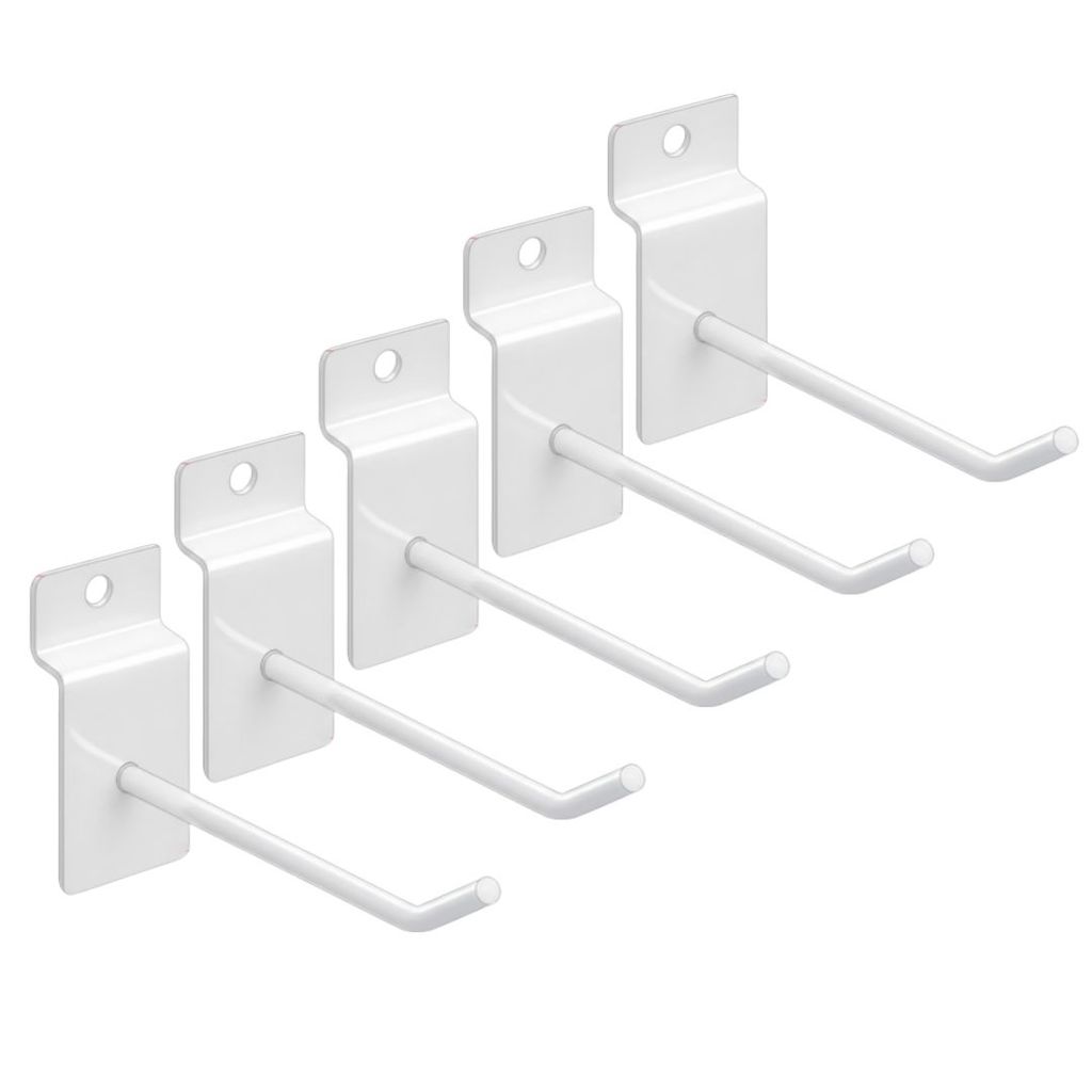 KIT 100 GANCHO PARA PAINEL CANALETADO COR BRANCO 10CM