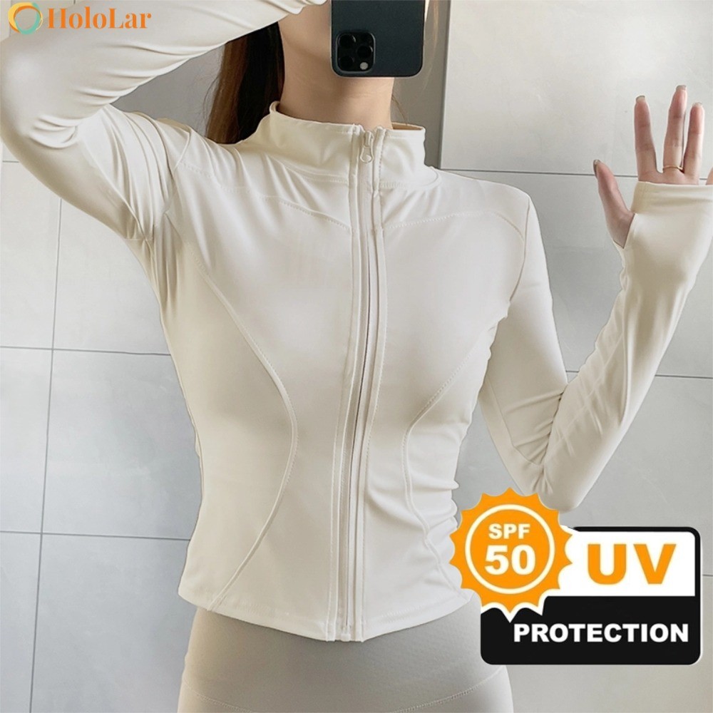 Jaqueta de Proteção Solar FPS 50+ Tecido Leve Elástico Respirável para Academia Yoga Passeios Ao Ar Livre-HL