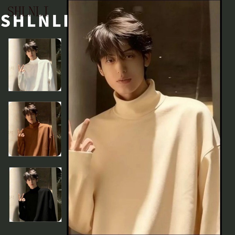 Camisa Masculina De Veludo Dupla Face Meia Gola Alta Para Outono E Inverno Estilo Coreano Quente Grosso Camiseta De Mang