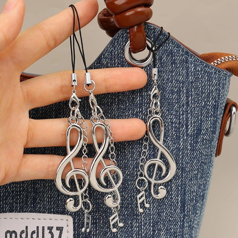 Moda Criativa Cor Prata Metal Nota Musical Chaveiro Encantos Do Telefone Chaveiros Carro Mochila Pingente Saco Decoração