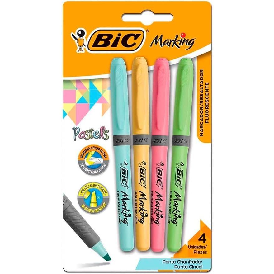 Marca-Texto BIC Marking Pastel Pincel Chanfrado 1.5–3.5mm Kit 4 Cores em Oferta na Shopee
