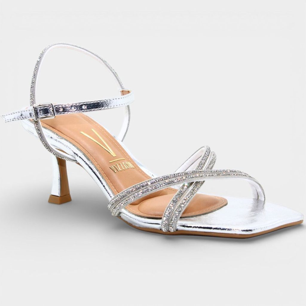 Sandália Vizzano Salto Baixo Strass Feminino - Prata em Oferta na Shopee