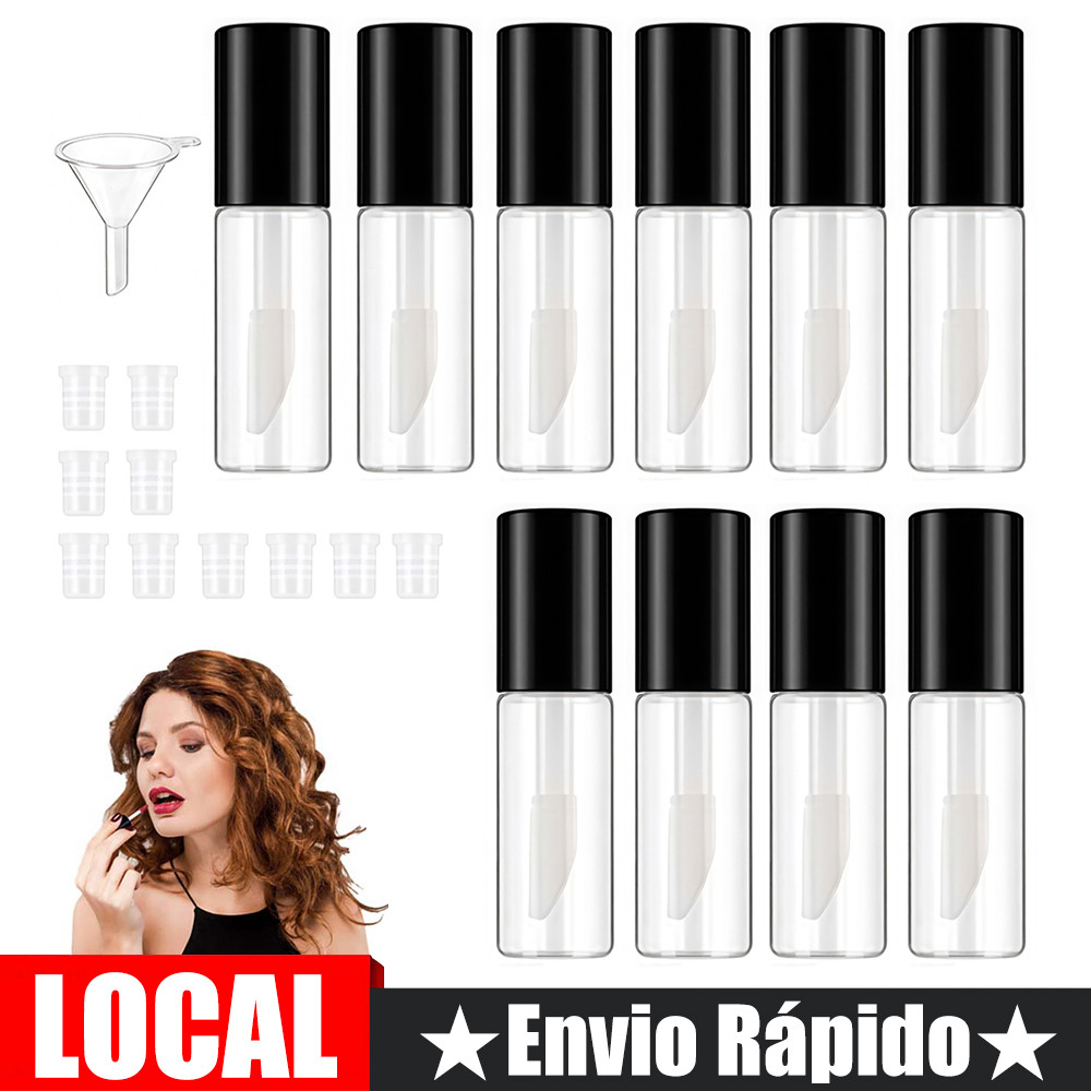 10 sub-engarrafamentos de esmalte labial preto podem conter sub-engarrafamento líquido de 1.2 ml para viagem, sub-engarr