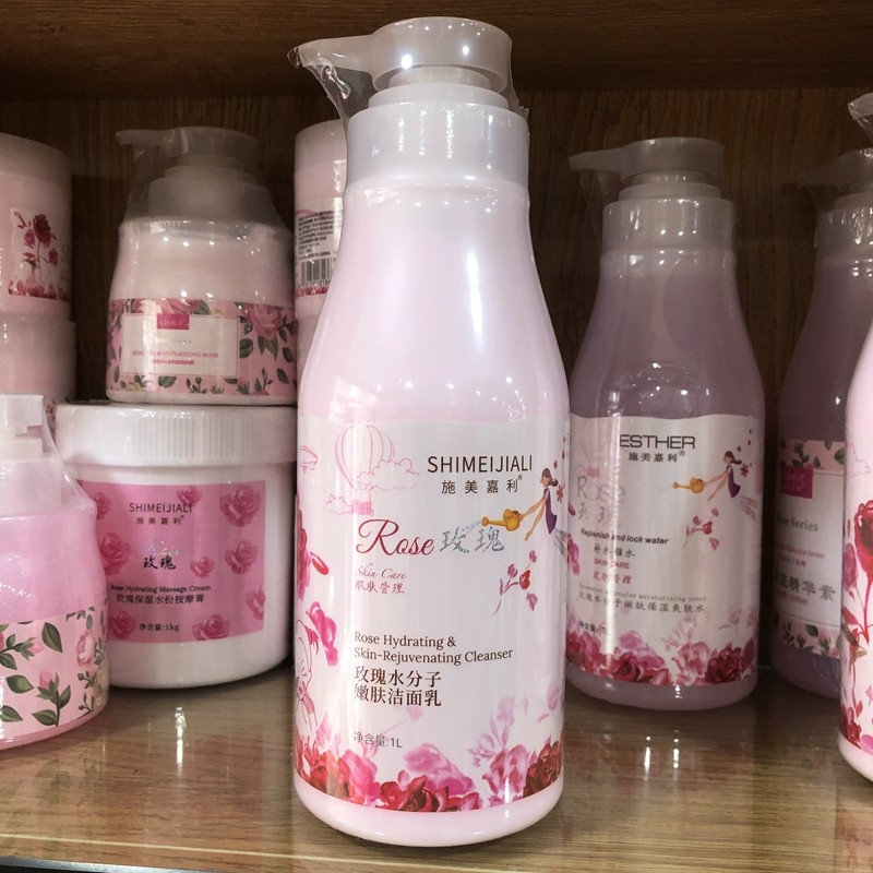Salão de beleza dedicado limpador facial garrafa grande 1.000g salão de beleza rosa limpeza suave hidratante hidratante 