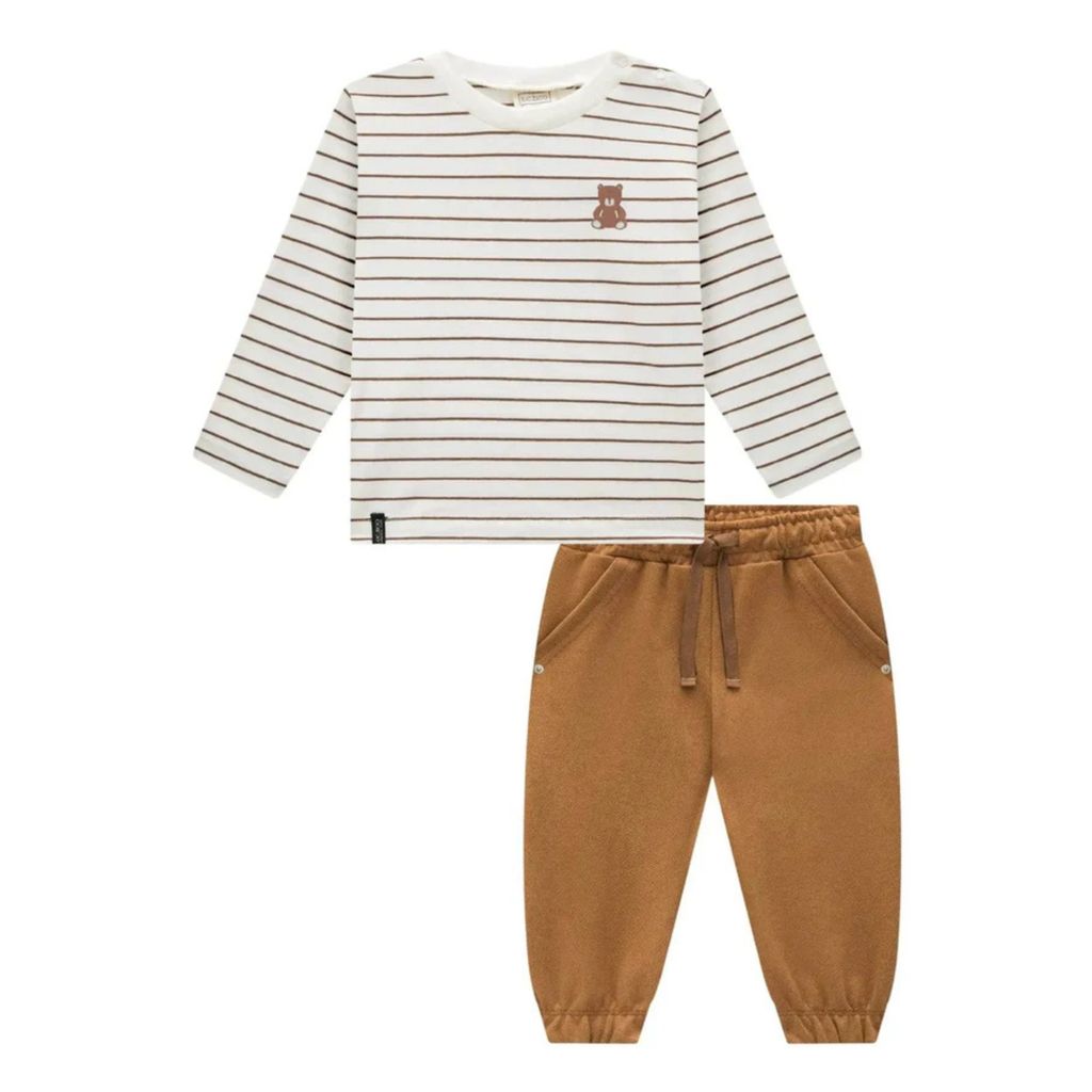 Conjunto Menino Bebê Camiseta Listrada e Calça Twill Luc.Boo