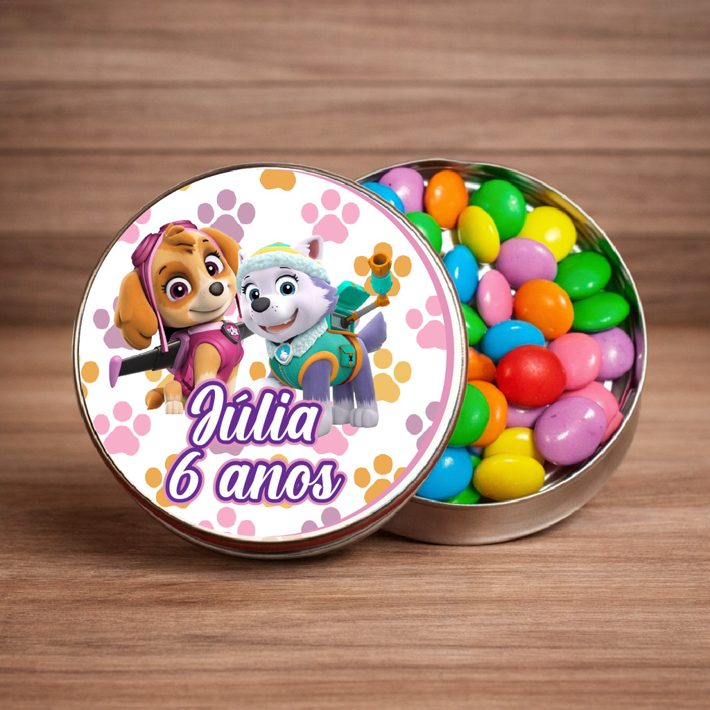 Adesivos Chouche Personalizados Para Lembrancinhas. Tema sky skye everest  - Aniversário Latinha Tubete patrulha canina