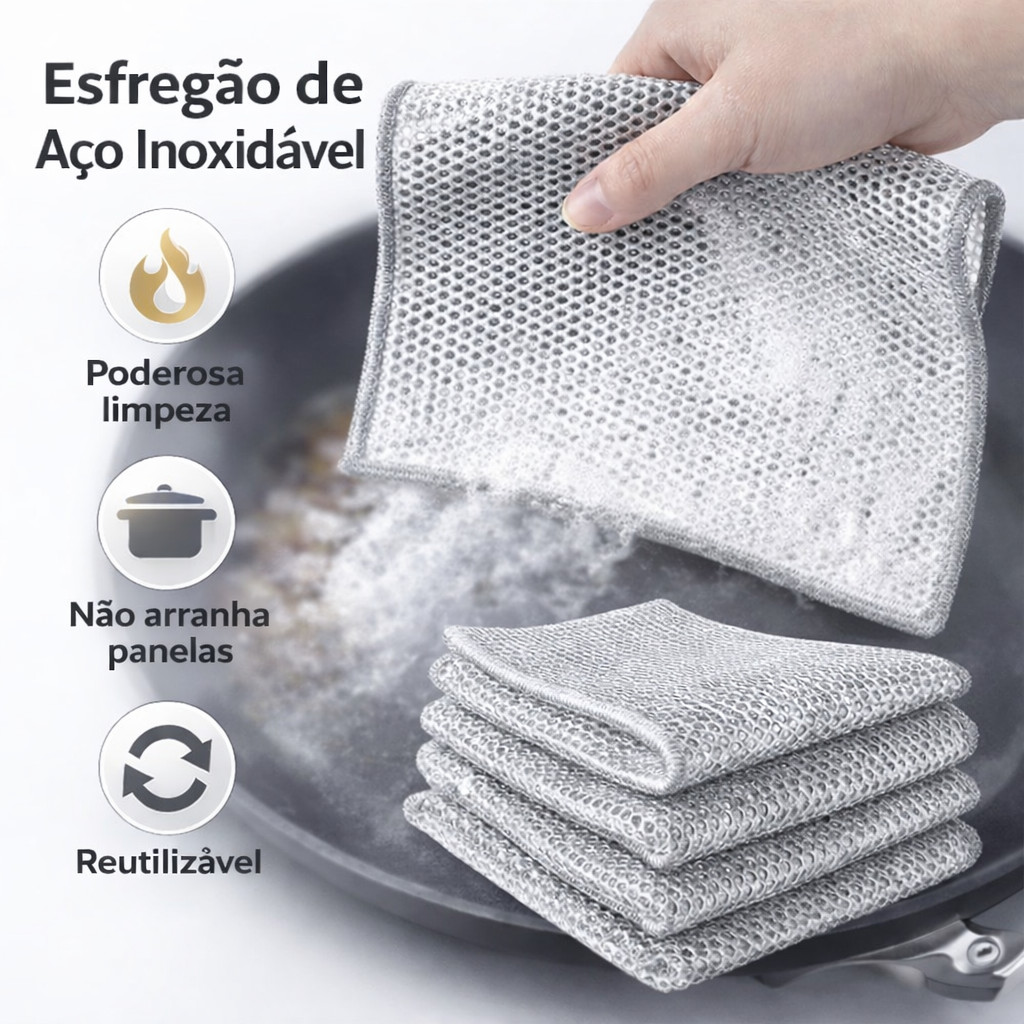 Kit 3/6/12/18/24 Panos de Limpeza Aço Inoxidável Esponja Arear Panela Fogão Tira GorduraReutilizável