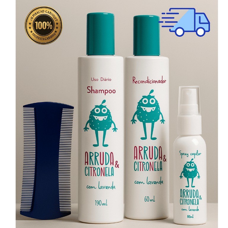 Antipiolho Shampoo Spray Arruda Citronela Recondicionador Abelha Rainha Kit Tratamento Piolho Infantil Proteção