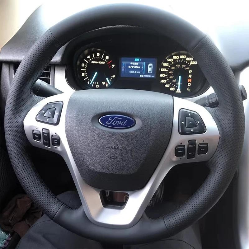 DIY Capa De Volante Do Carro Trança Preto Ponto Vermelho Couro Acessório Para Ford Explorer Taurus 2011-2019 Borda 2011-