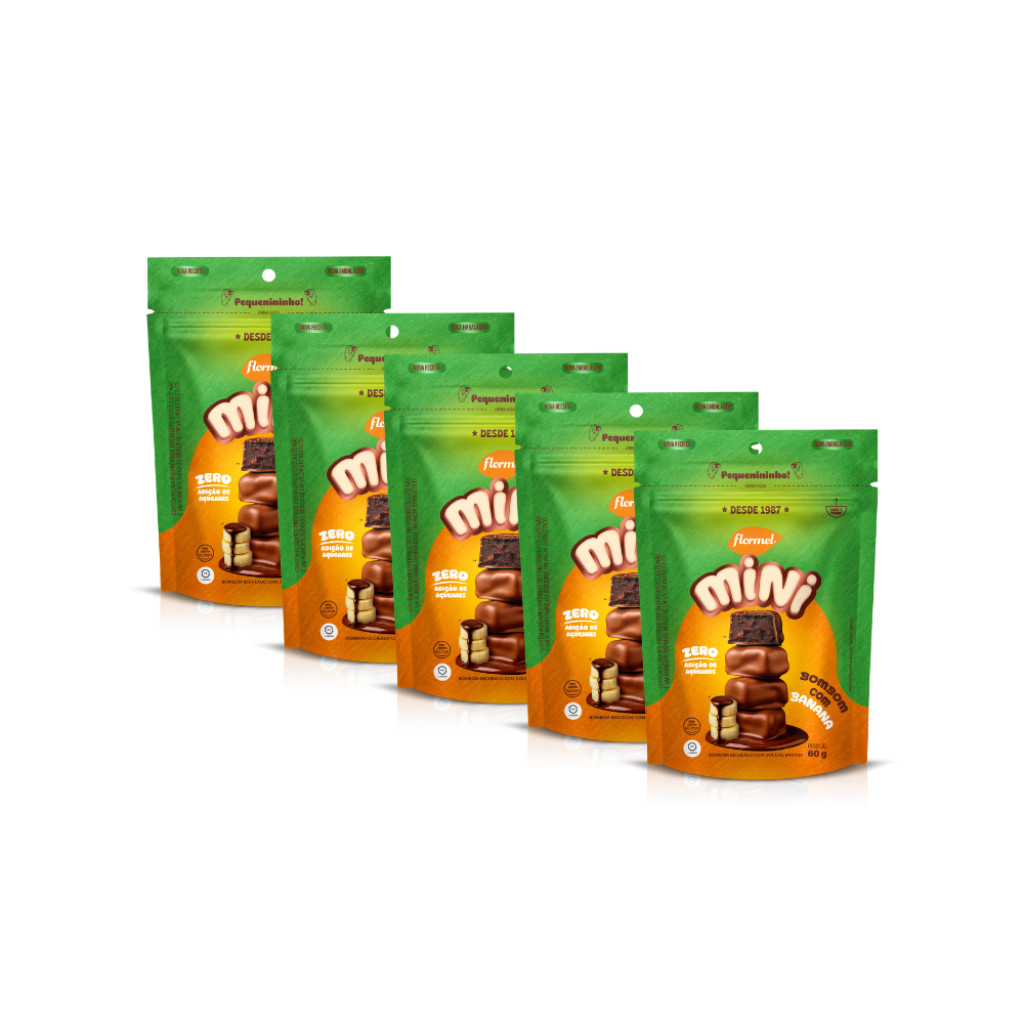 Kit 5 Pacotes Mini Bombom de Banana Flormel Zero Açúcar 60g em Oferta na Shopee