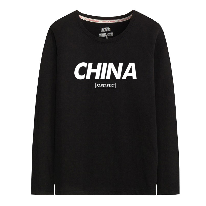 100% algodão de manga comprida camiseta masculina puro algodão primavera outono em torno do pescoço topo masculino solto