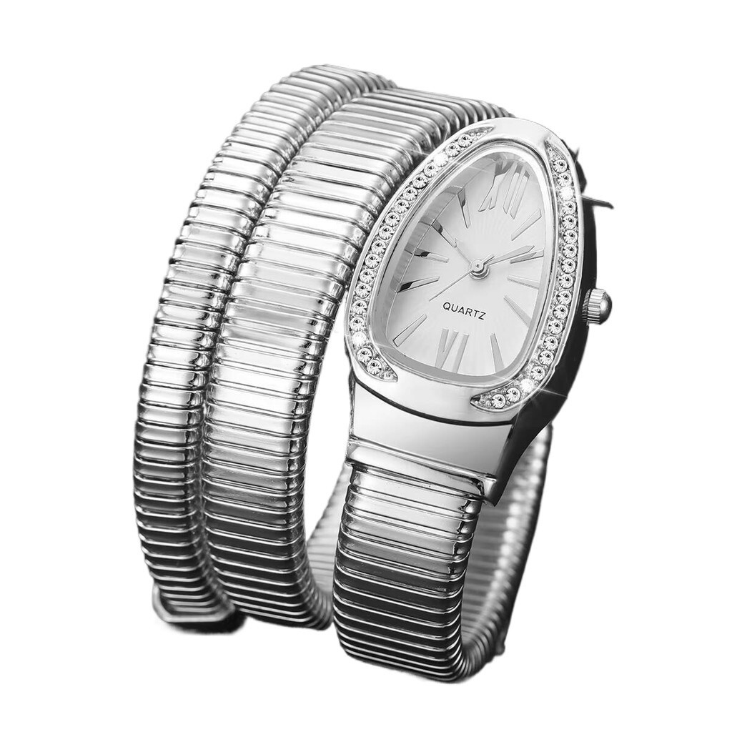 Relogio Serpente bracelete ajustavel com strass em forma de cobra quartzo para mulheres serpente