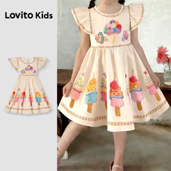 Lovito Kids Férias Vestido Fofo com Botões Vestido de Primavera/verão para Menina L186LD204