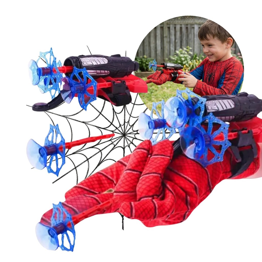 Homem Aranha Luva Lança Teia Com Máscara Infantil Brinquedo Super Herói Kizumba em Oferta na Shopee