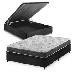 Cama Box Baú Casal Preto + Colchão Espuma D33 Ortopédico Zidi San Francisco 138x188x59cm