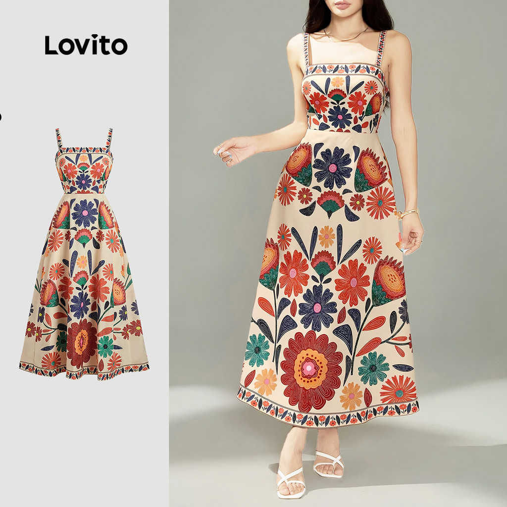 Lovito Vestido Boho Casual Resort Com Zíper Para Primavera/verão Feminino LBL29256