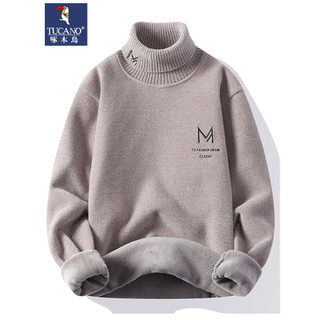 Woodpecker suéter de gola alta masculino forro de inverno engrossado suéter de malha solta preto quente fundo moderno