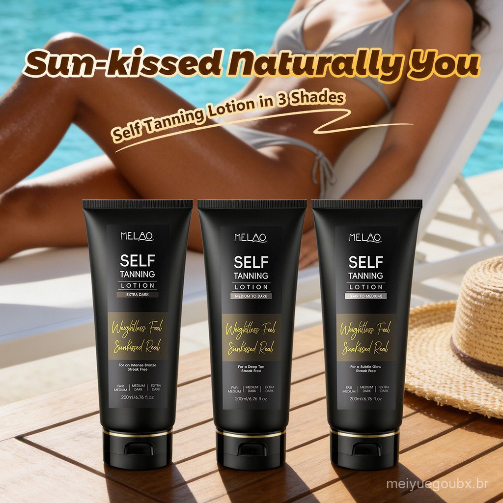 MELAO Loção Autobronzeadora Cor de Trigo 200ml, Hidratante e Nutritiva, Creme de Massagem para Bronzeamento Corporal Sem