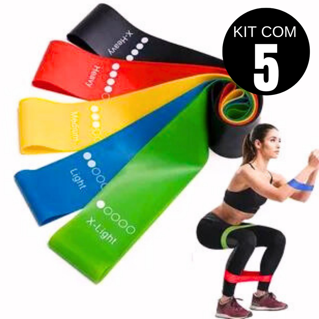 Kit 5 Faixas Elásticas Super Mini Band pra Treino e Fisioterapia