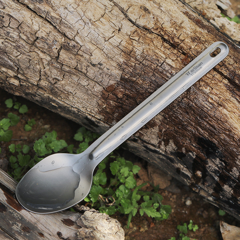 T Titanium Craftsman Outdoor Pure Titanium Talheres Colher de Metal Cabo reto Pequena cabeça larga Colher de sopa portát