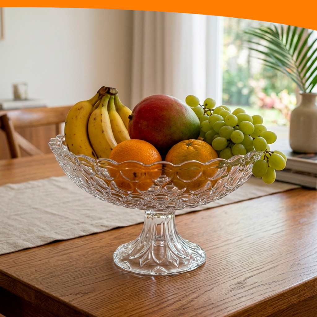Fruteira Acrílica Luxo Transparente Centro de Mesa Decorativo 26cm Elegante Cristal Premium