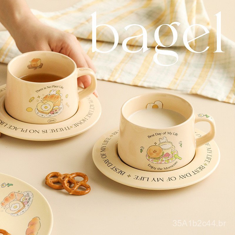 Xícara de Café Bread Rabbit para Mulheres, Xícara de Chá da Tarde de Alto Valor, Conjunto de Xícara e Prato de Cerâmica