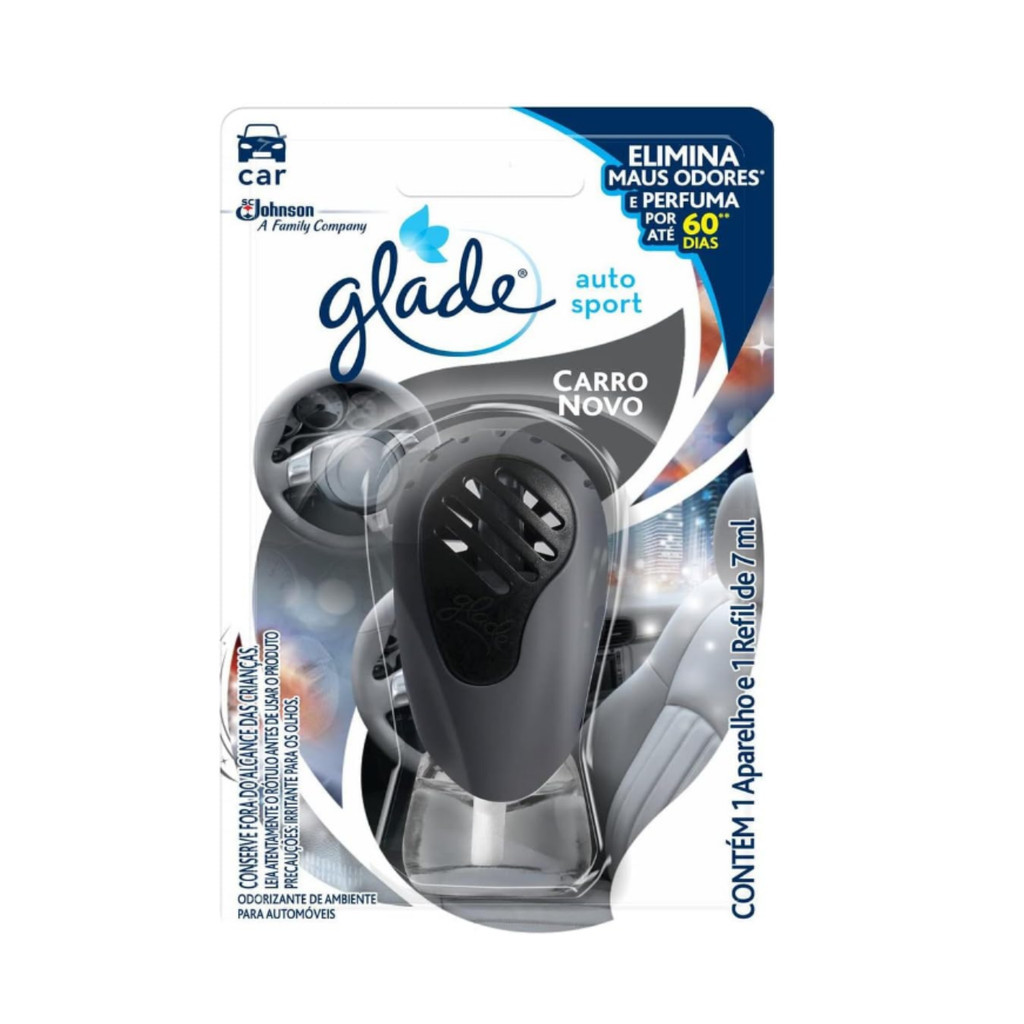Glade Desodorizador Auto Sport Aparelho e Refil Carro Novo 7ml